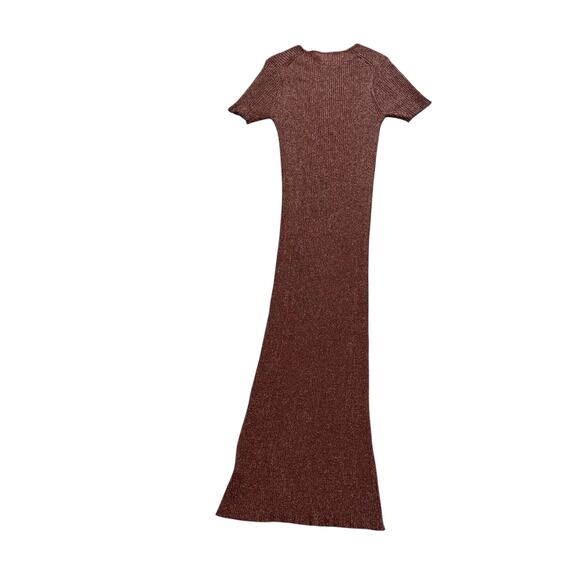 Tibi crew neck midi brown short sleeved ribbed knit sweater dress medium - Picture 4 of 9